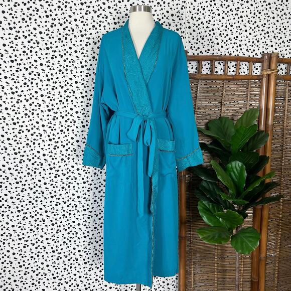 Victoria’s Secret | 90s Vintage Gold Label Turquoise Blue Midi Length Robe XS - Picture 2 of 10